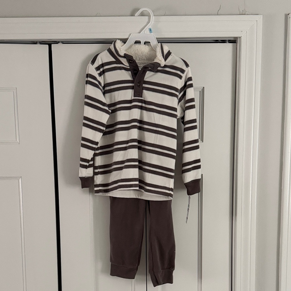 Carter's Brown and Cream Striped Set with Sherpa Collar